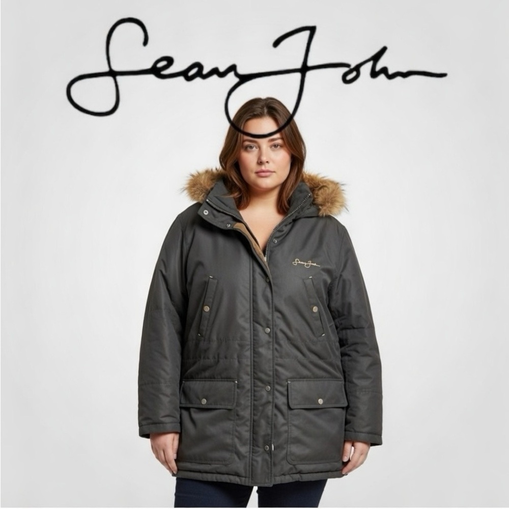 Sean John Black Jacket with Fur Hood sz 14/16